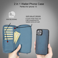 Detachable Leather Zipper Wallet Cases for Apple iPhone 13 Series - Wear and Wander