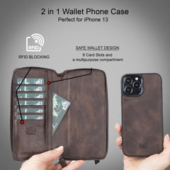 Detachable Leather Zipper Wallet Cases for Apple iPhone 13 Series - Wear and Wander