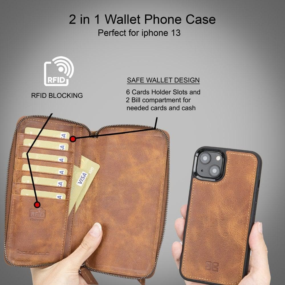 Detachable Leather Zipper Wallet Cases for Apple iPhone 13 Series - Wear and Wander