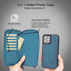 Detachable Leather Zipper Wallet Cases for Apple iPhone 13 Series - Wear and Wander