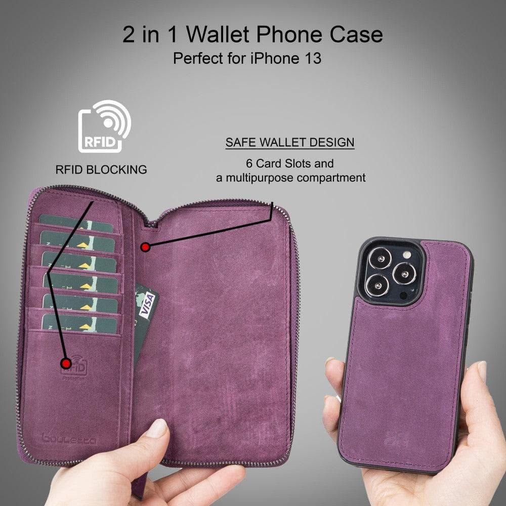 Detachable Leather Zipper Wallet Cases for Apple iPhone 13 Series - Wear and Wander