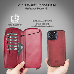 Detachable Leather Zipper Wallet Cases for Apple iPhone 13 Series - Wear and Wander