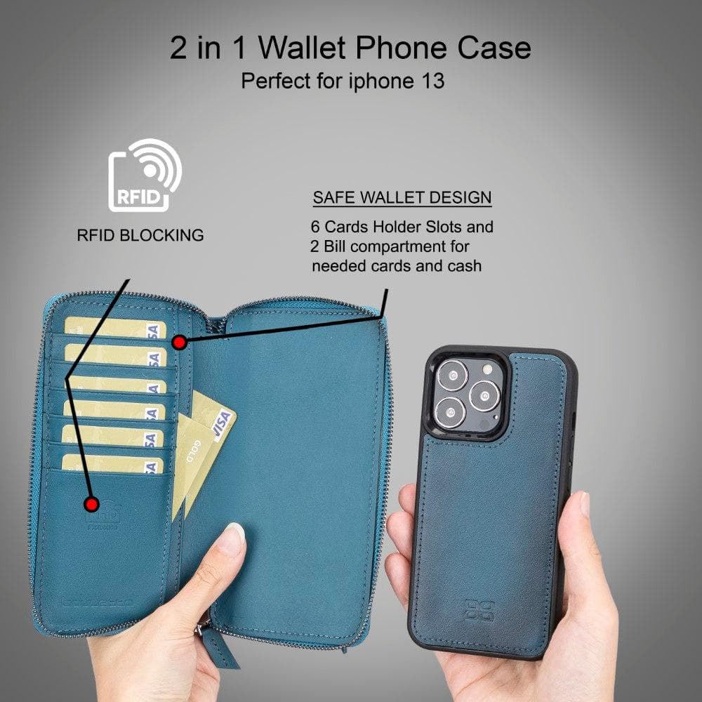 Detachable Leather Zipper Wallet Cases for Apple iPhone 13 Series - Wear and Wander