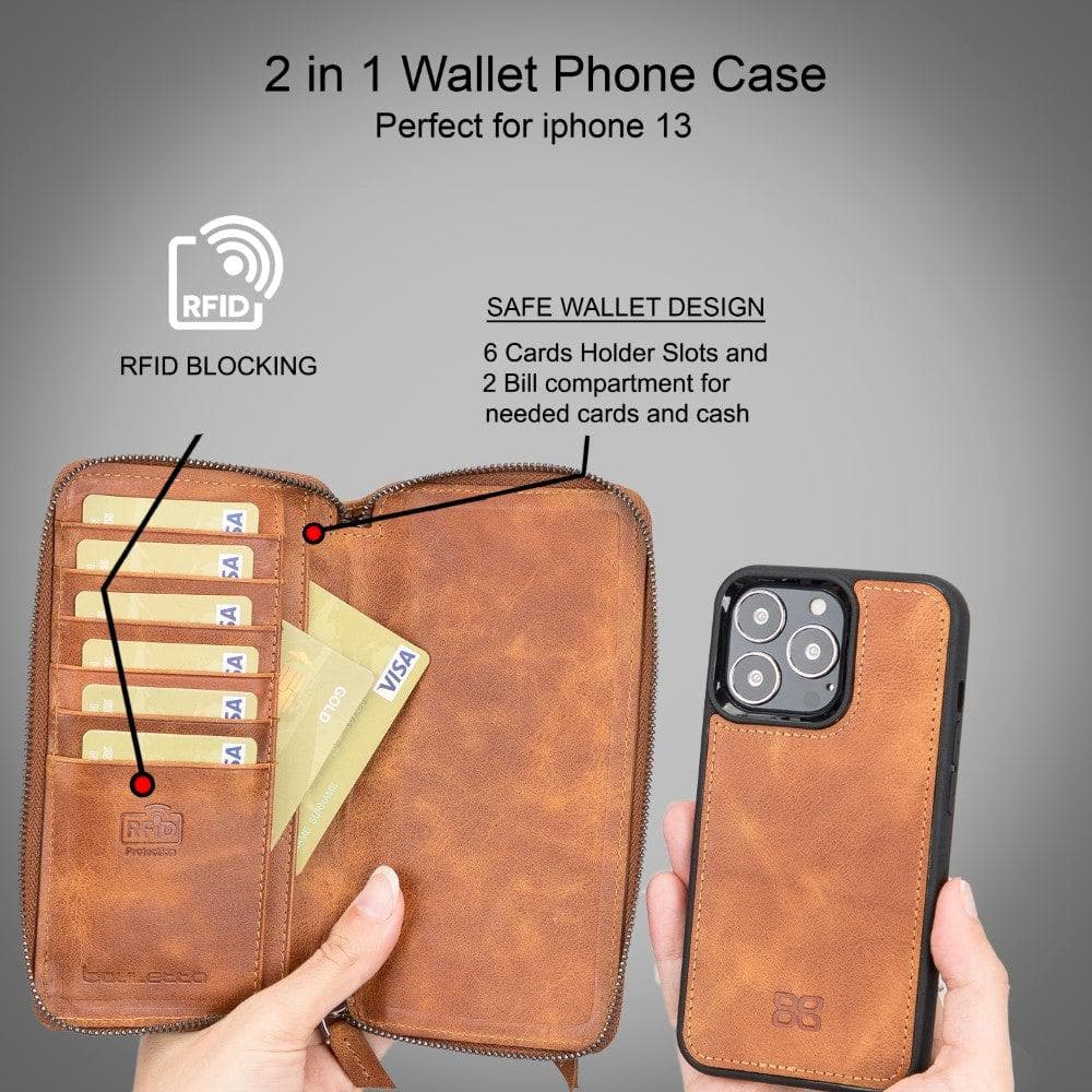 Detachable Leather Zipper Wallet Cases for Apple iPhone 13 Series - Wear and Wander