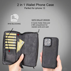 Detachable Leather Zipper Wallet Cases for Apple iPhone 13 Series - Wear and Wander