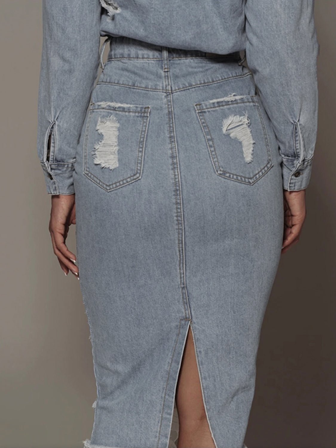 Distressed Slit Denim Skirt - Wear and Wander