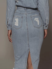 Distressed Slit Denim Skirt - Wear and Wander