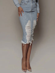 Distressed Slit Denim Skirt - Wear and Wander