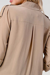 Double - Breasted Button - Up Blouse with Rolled Sleeves - Wear and Wander