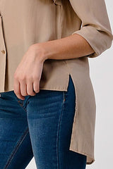 Double - Breasted Button - Up Blouse with Rolled Sleeves - Wear and Wander