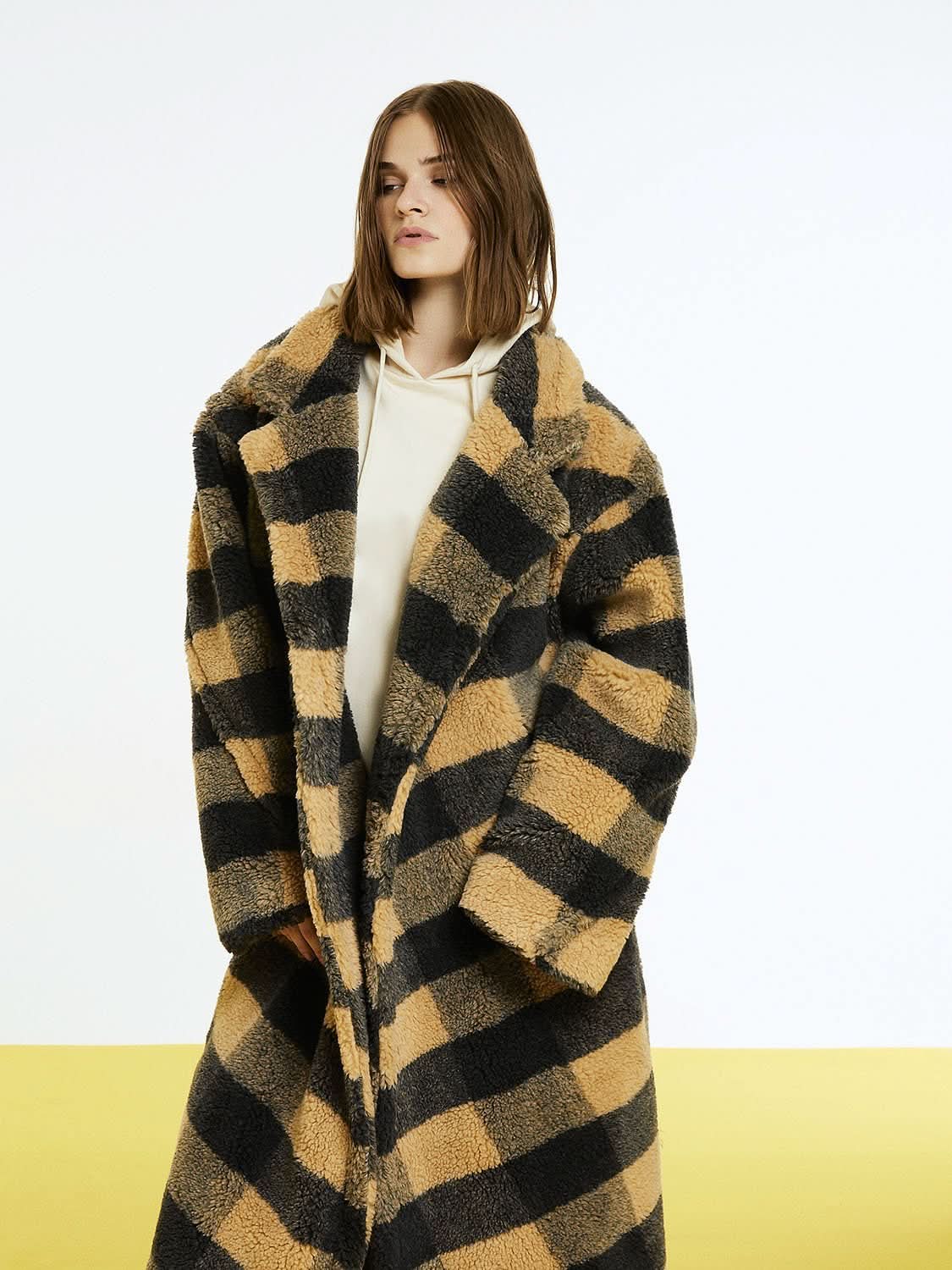 Double Breasted Plaid Faux Fur Coat - Wear and Wander