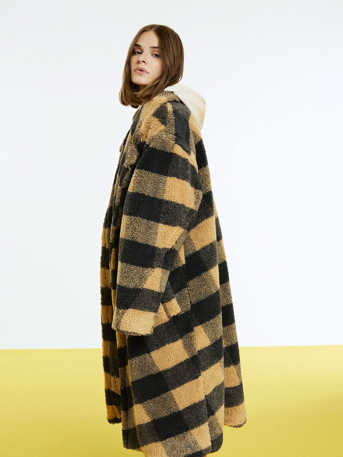Double Breasted Plaid Faux Fur Coat - Wear and Wander