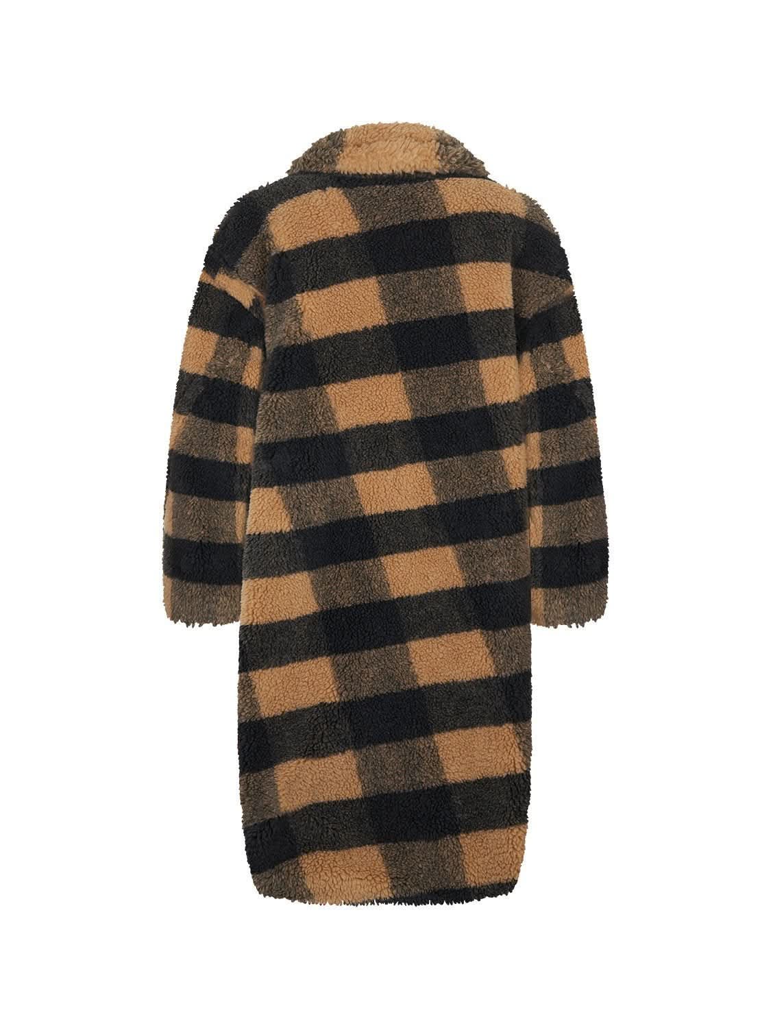 Double Breasted Plaid Faux Fur Coat - Wear and Wander