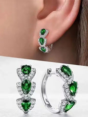 Droplet Shiny Synthetic Gems Decor Hoop Earrings Elegant Simple Style Banquet Party Ear Ornament Female Gift - Wear n Wander