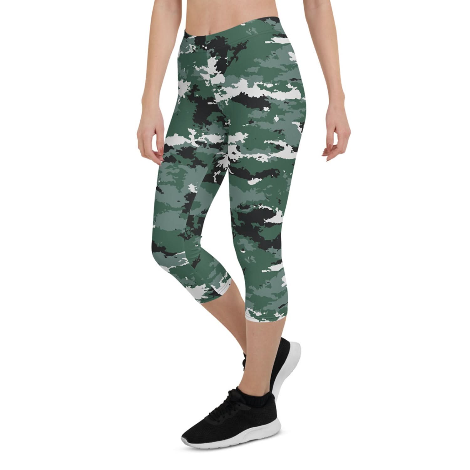 Earth Green Camo Capri Leggings for Women - Wear and Wander