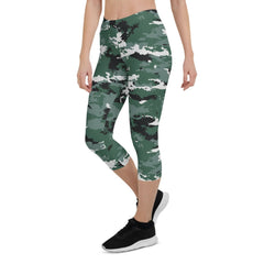 Earth Green Camo Capri Leggings for Women - Wear and Wander