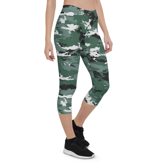 Earth Green Camo Capri Leggings for Women - Wear and Wander