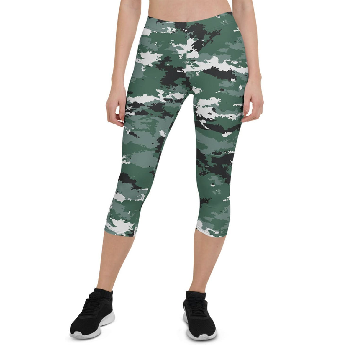 Earth Green Camo Capri Leggings for Women - Wear and Wander