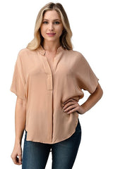 Effortless Dark Grey Oversized Button - Up Blouse for Women - Wear and Wander