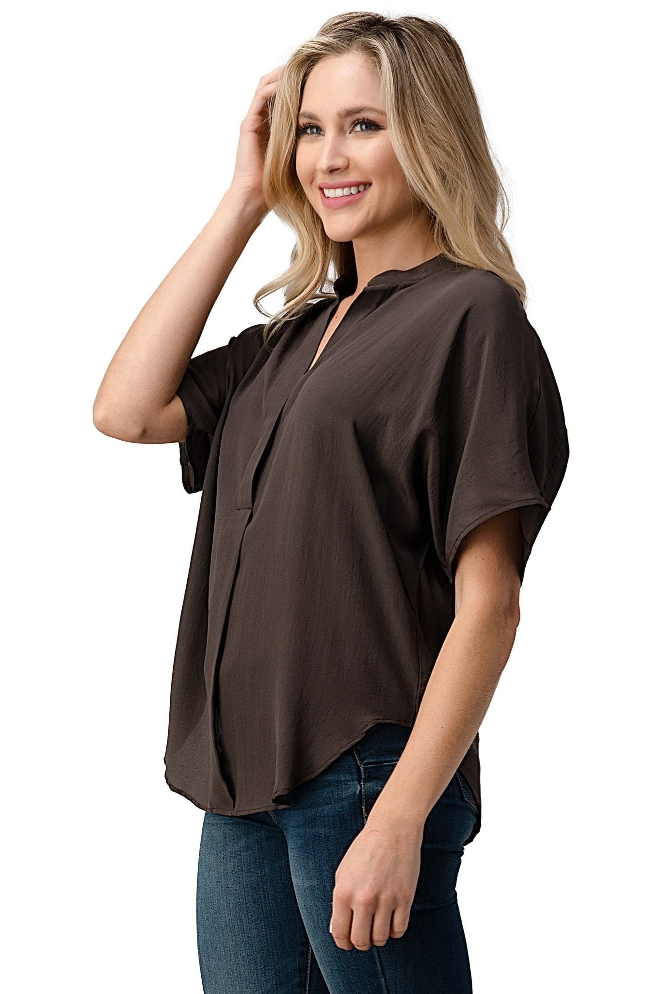 Effortless Dark Grey Oversized Button - Up Blouse for Women - Wear and Wander