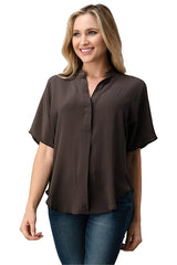 Effortless Dark Grey Oversized Button - Up Blouse for Women - Wear and Wander