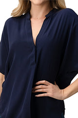 Effortless Dark Grey Oversized Button - Up Blouse for Women - Wear and Wander