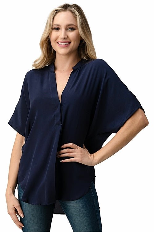 Effortless Dark Grey Oversized Button - Up Blouse for Women - Wear and Wander