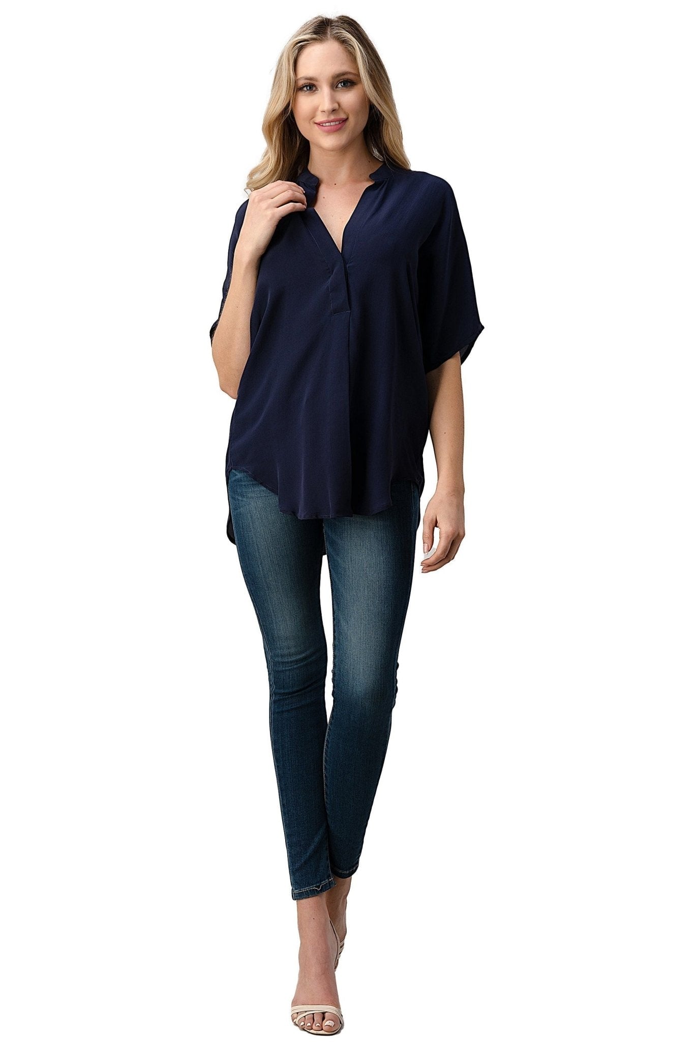 Effortless Dark Grey Oversized Button - Up Blouse for Women - Wear and Wander