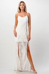 Elegant Black Lace Maxi Dress with Side Slit - Wear and Wander