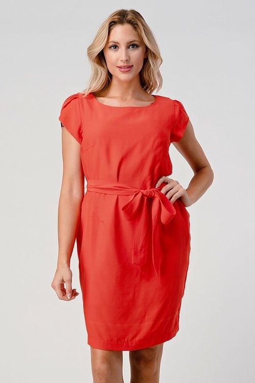 Elegant Cap - Sleeve Dress with Tie Waist - Wear and Wander