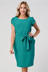 Elegant Cap - Sleeve Dress with Tie Waist - Wear and Wander