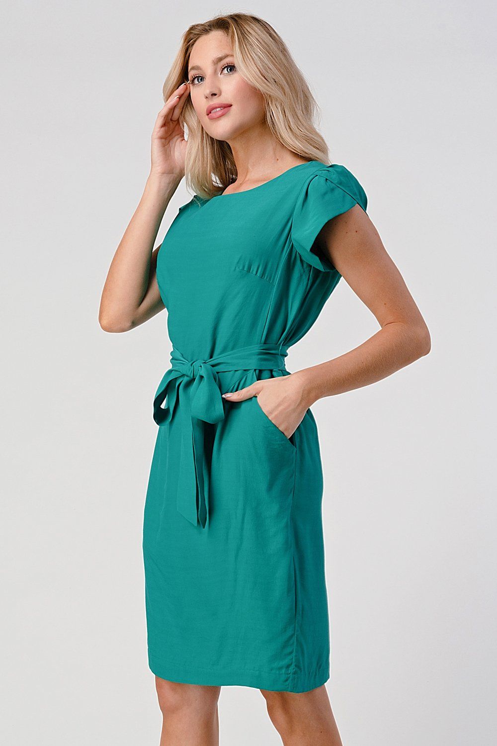 Elegant Cap - Sleeve Dress with Tie Waist - Wear and Wander