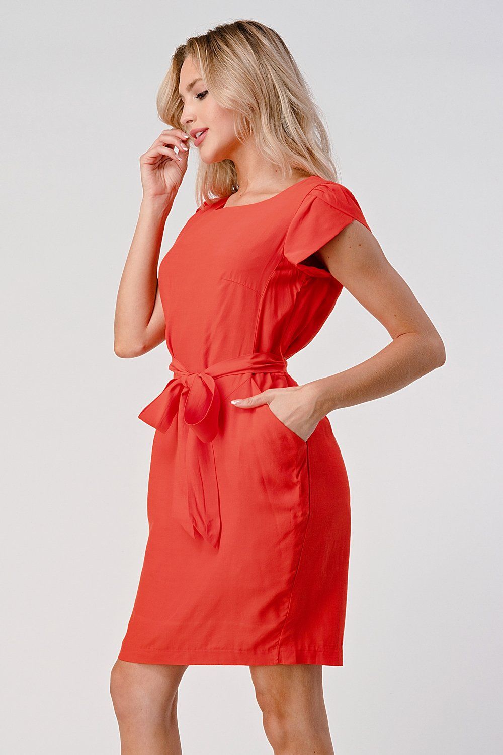 Elegant Cap - Sleeve Dress with Tie Waist - Wear and Wander