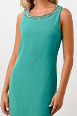 Embellished Neckline Sleeveless Shift Dress - Wear and Wander