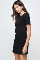 Embellished Short Sleeve Mini Dress - Wear and Wander