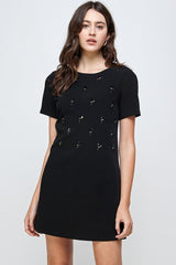 Embellished Short Sleeve Mini Dress - Wear and Wander