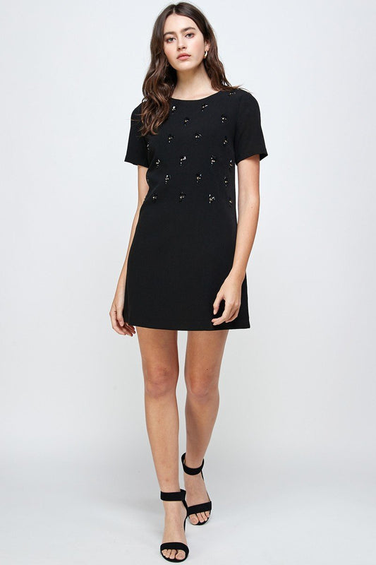 Embellished Short Sleeve Mini Dress - Wear and Wander