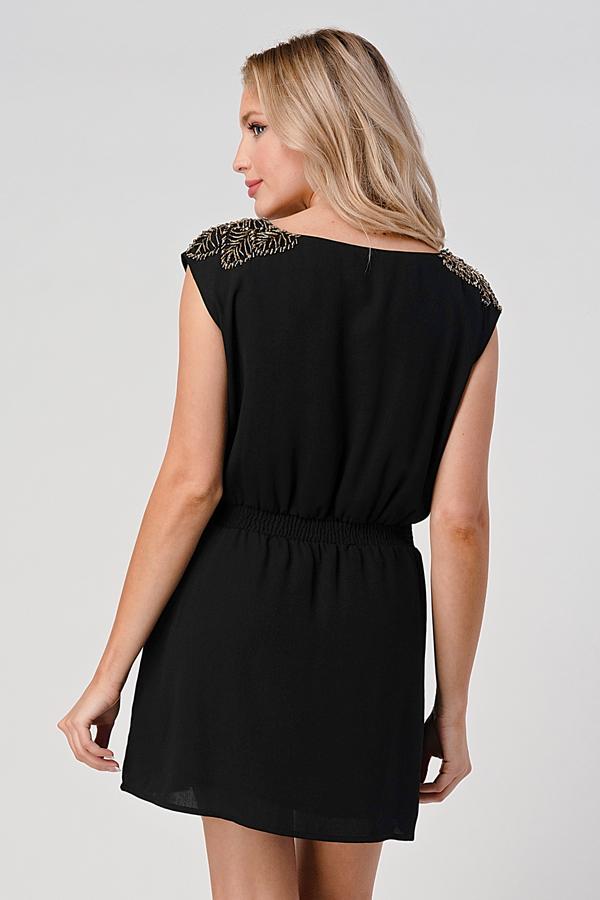 Embellished Shoulder Mini Dress – Timeless Elegance - Wear and Wander