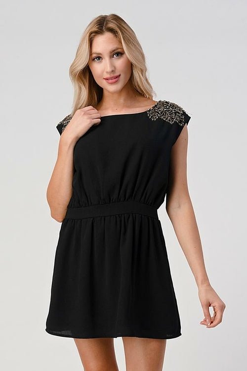 Embellished Shoulder Mini Dress – Timeless Elegance - Wear and Wander