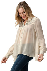 Embroidered Sheer Button - Up Blouse – Casual Elegance - Wear and Wander