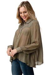 Embroidered Sheer Button - Up Blouse – Casual Elegance - Wear and Wander