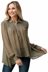 Embroidered Sheer Button - Up Blouse – Casual Elegance - Wear and Wander