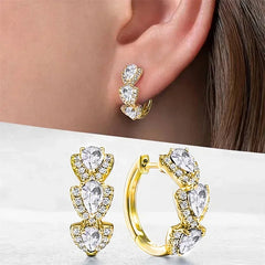 Droplet Shiny Synthetic Gems Decor Hoop Earrings Elegant Simple Style Banquet Party Ear Ornament Female Gift