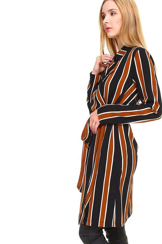 Striped Long Sleeve Belted Jacket