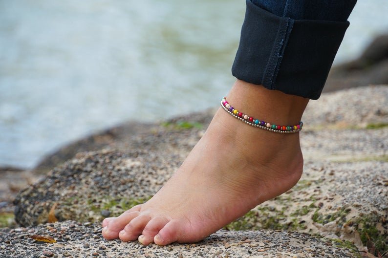 Fancy Dual Band Boho Silver Anklet - Wear and Wander