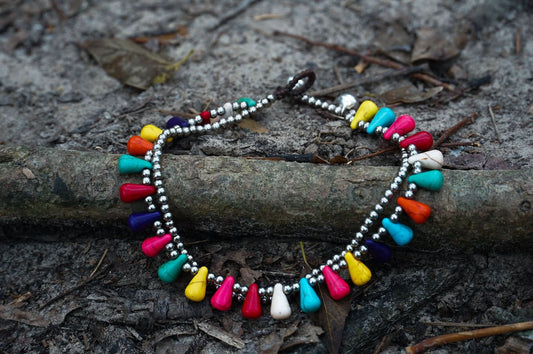 Fancy Teardrop Bead Boho Silver Anklet - Wear and Wander