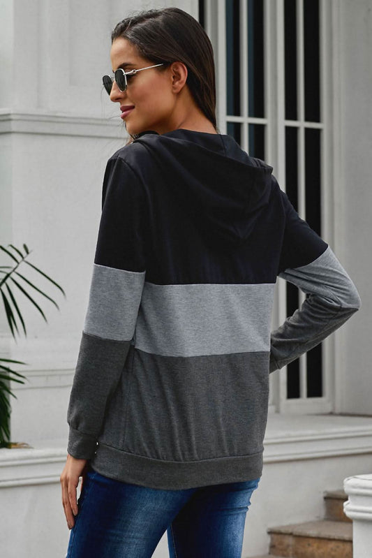 Fashion Black Color Block Zipped Neck Hoodie - Wear and Wander
