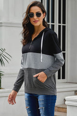 Fashion Black Color Block Zipped Neck Hoodie - Wear and Wander