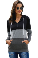 Fashion Black Color Block Zipped Neck Hoodie - Wear and Wander