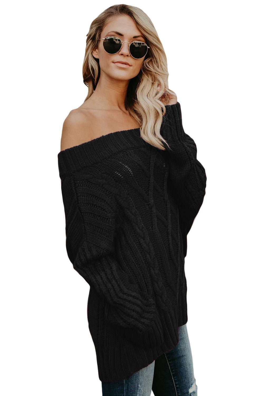 Fashion Black Off The Shoulder Winter Sweater - Wear and Wander